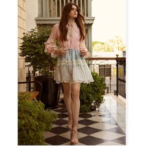 Hemant and Nandita Pastel Colorblock Tiered Dress Medium